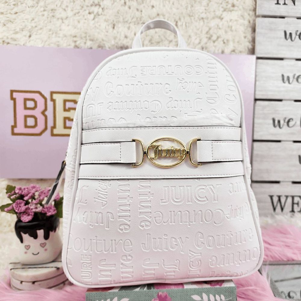 NWT {Juicy Couture} Logo Backpack {Deboss} Medallion White NWT